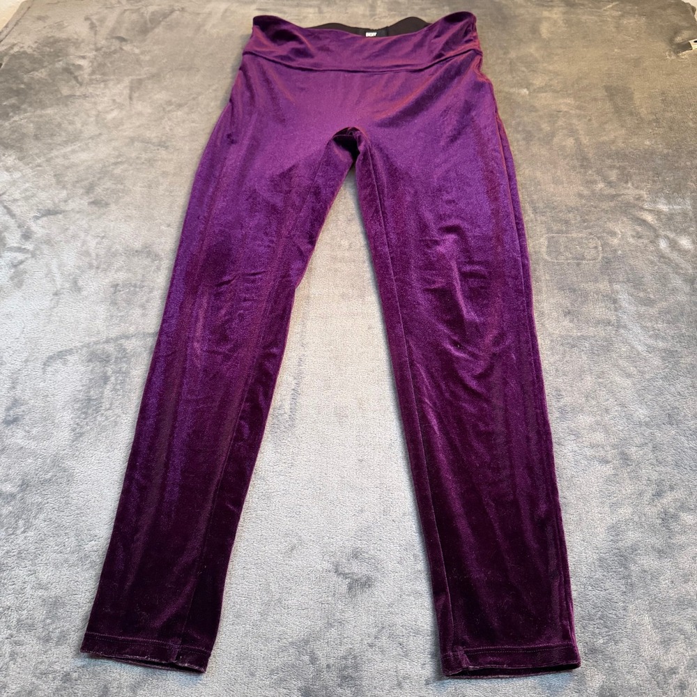 DKNY Velvet Leggings Womens Large Purple Stretch Velour Athleisure 28x27"
